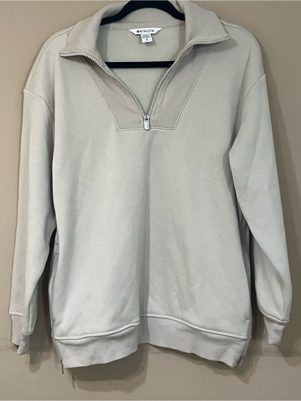 Athleta Women’s Zip-Neck Pullover in Light Beige